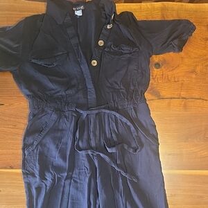 VENUS Dark Blue Jumpsuit with Button Accents